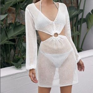 White Knit Bathing Suit Bikini Coverup Dress